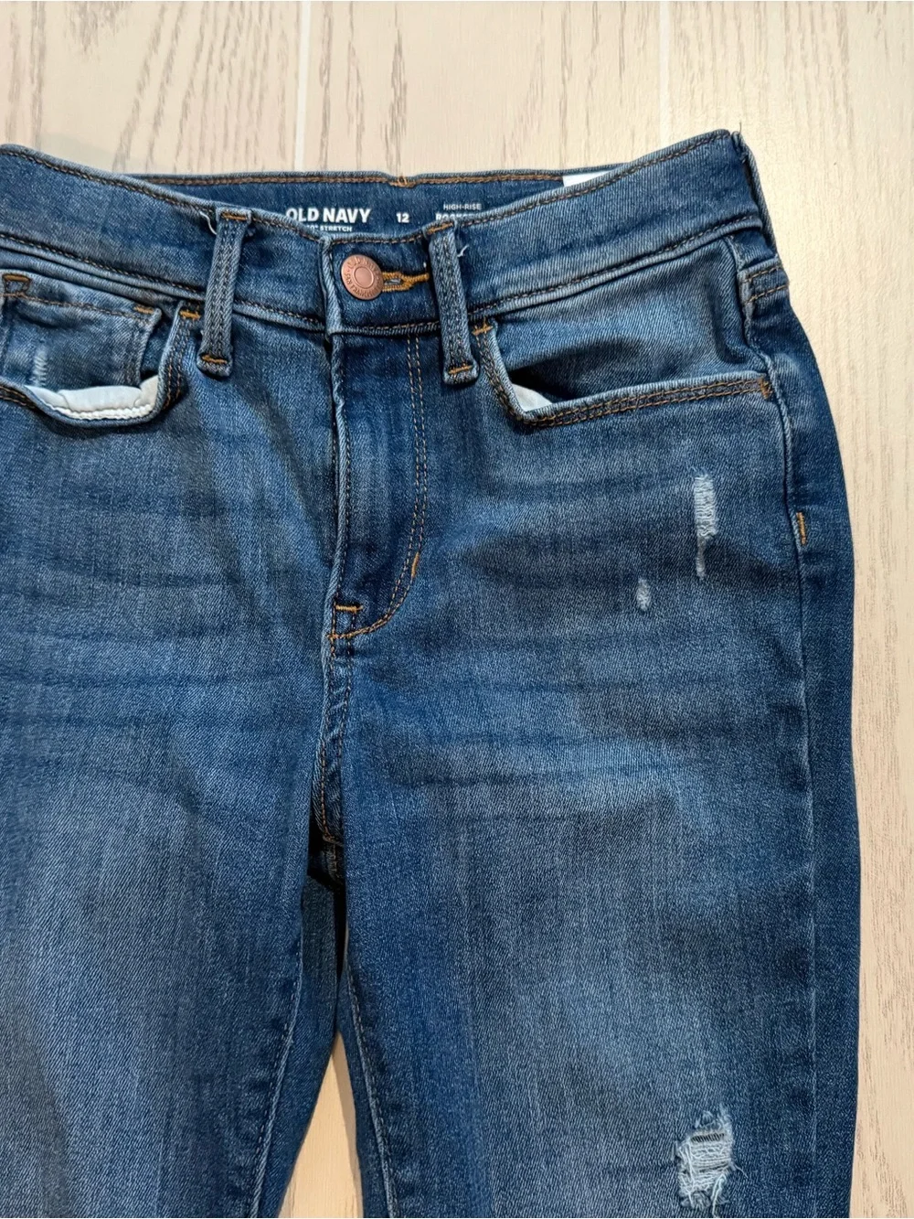 Old Navy Rockstar Distressed Jeggings Girls 12 High Rise Skinny Jeans Blue